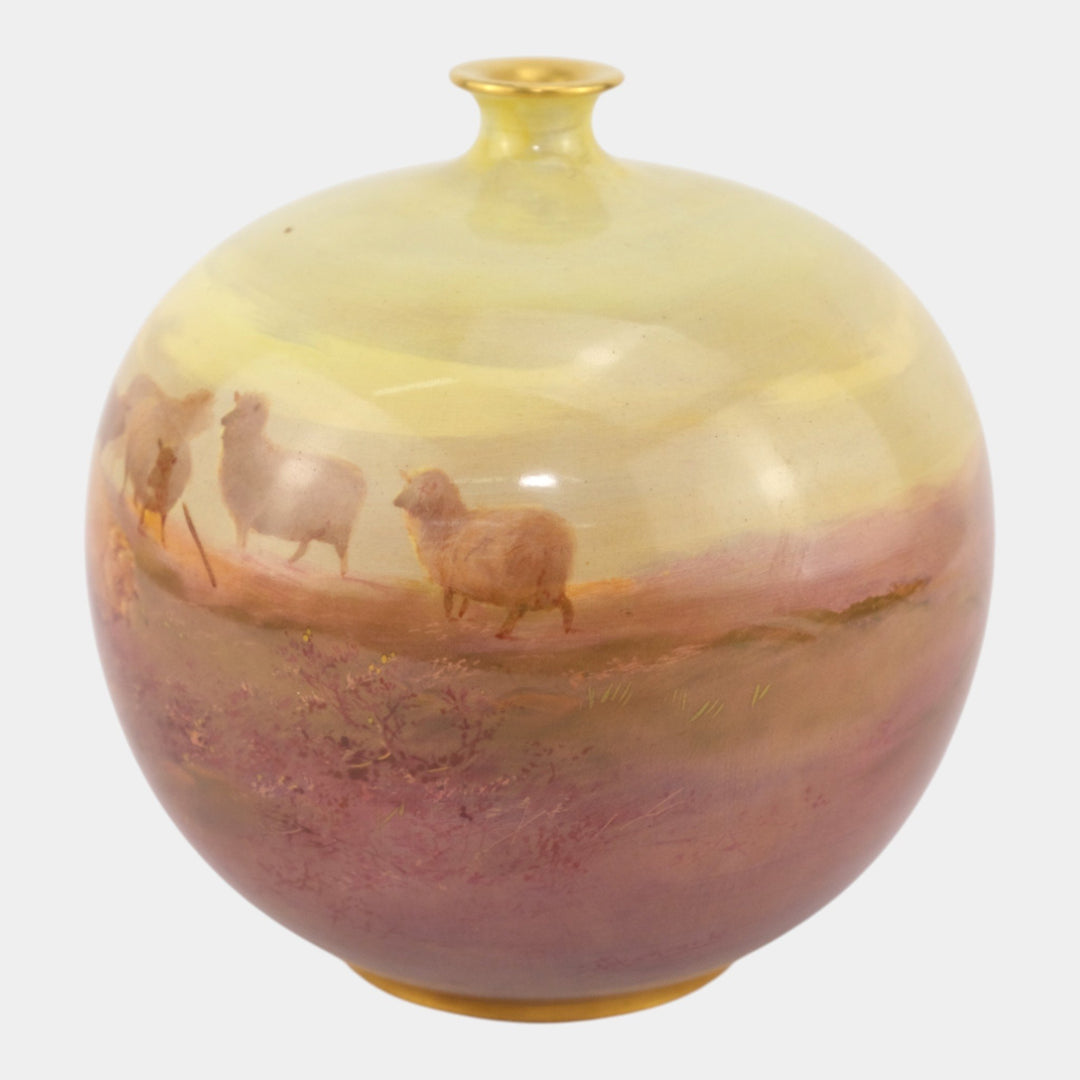 Doulton Burslem Luscian Ware Porcelain Hand Painted Scenic Field With Sheep Vase