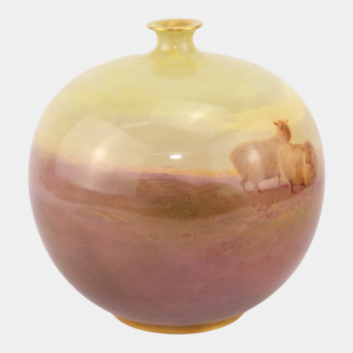 Doulton Burslem Luscian Ware Porcelain Hand Painted Scenic Field With Sheep Vase