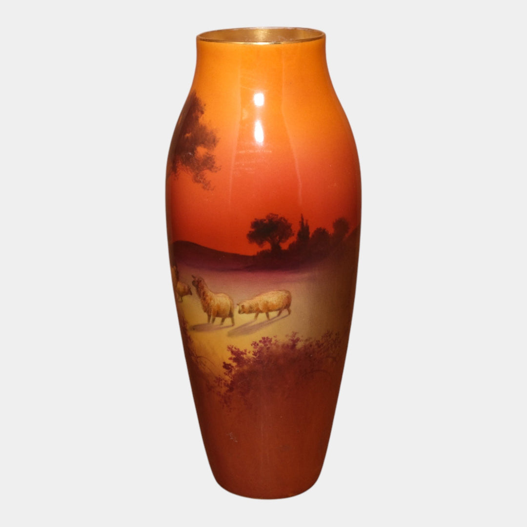 Royal Doulton English Art Pottery Sheep At Sunset Brown Red Scenic Holbein Vase