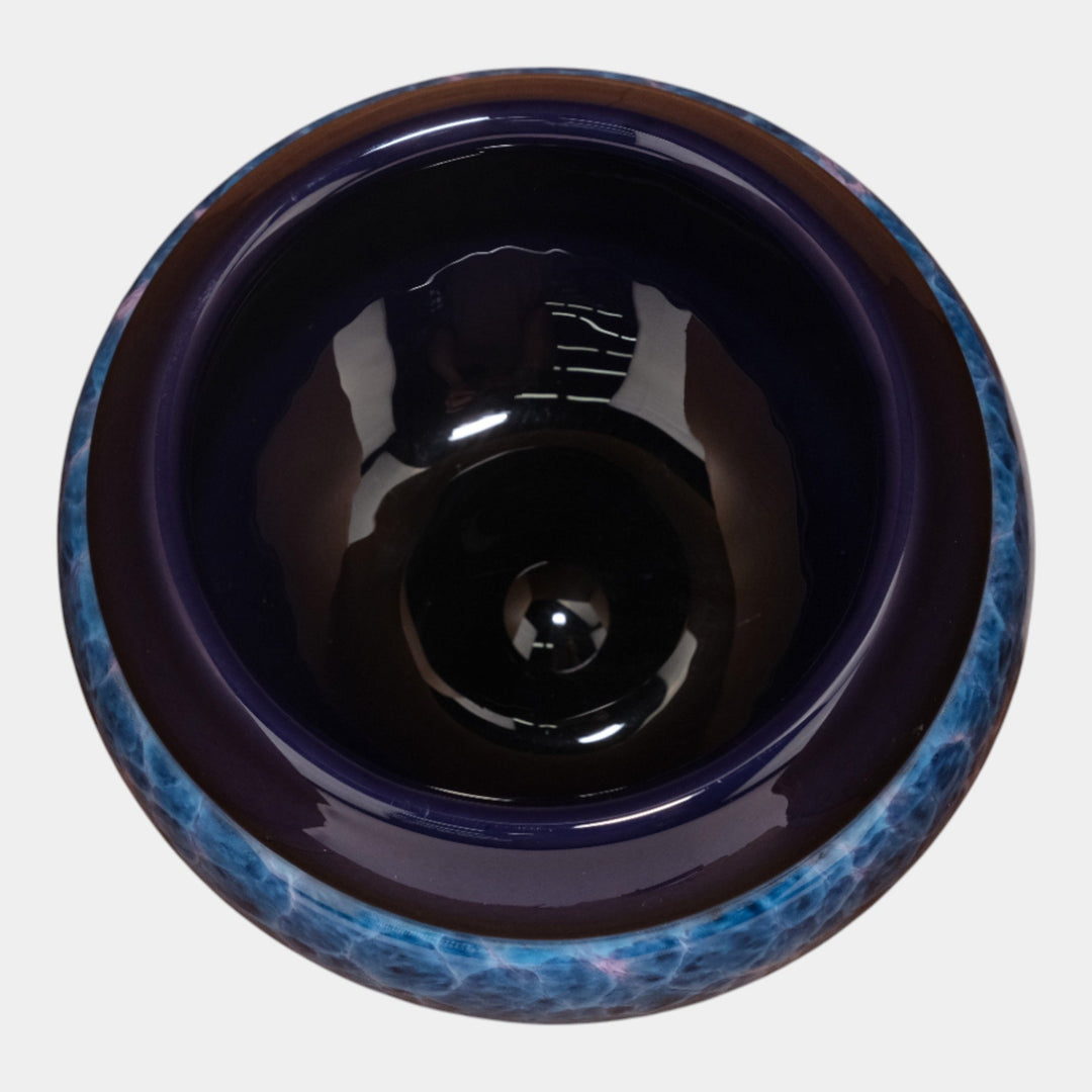 Curtis Brock Studio Art Glass Blue Mottled Swirling Body Bowl With Indigo Rim