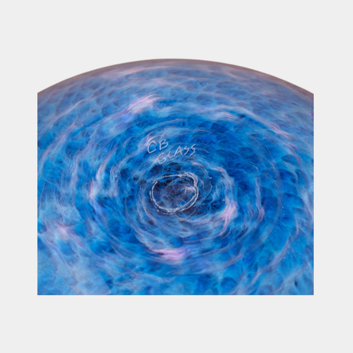 Curtis Brock Studio Art Glass Blue Mottled Swirling Body Bowl With Indigo Rim