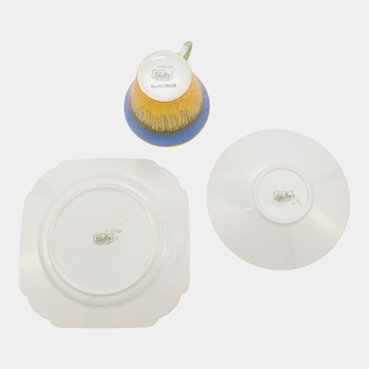 Shelley China England Vintage "Harmony" Drip Ware Cup & Saucer Tea Trio Set