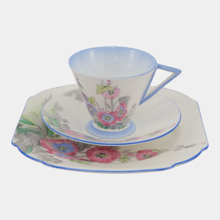 Shelley China England Vintage Eve Shape "Gladiola" Cup & Saucer Tea Trio Set