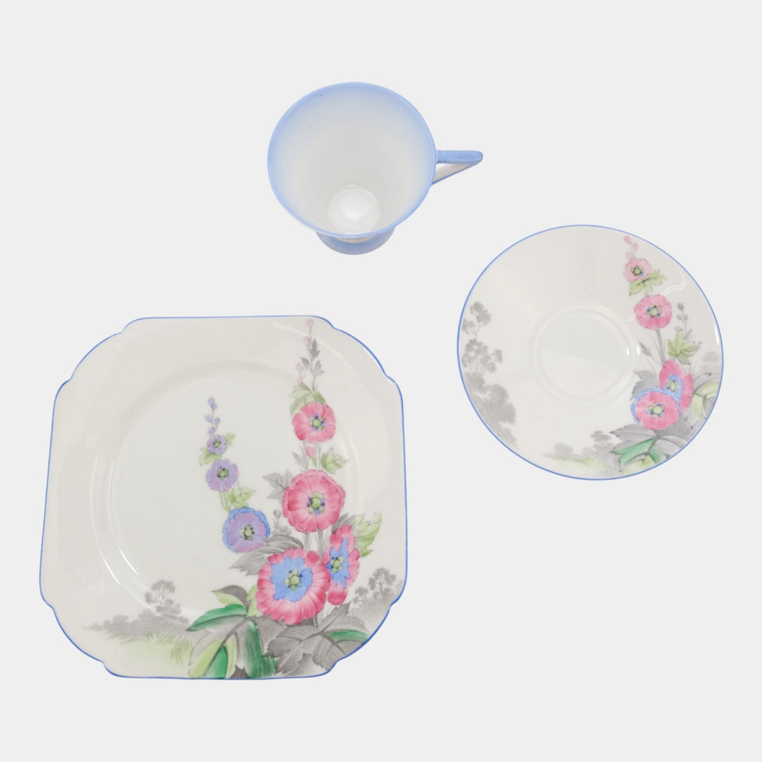 Shelley China England Vintage Eve Shape "Gladiola" Cup & Saucer Tea Trio Set