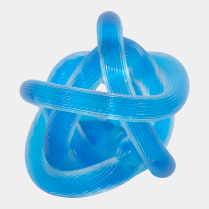 Vintage Mid Century Modern Art Glass Blue Loop Knot Paperweight Sculpture