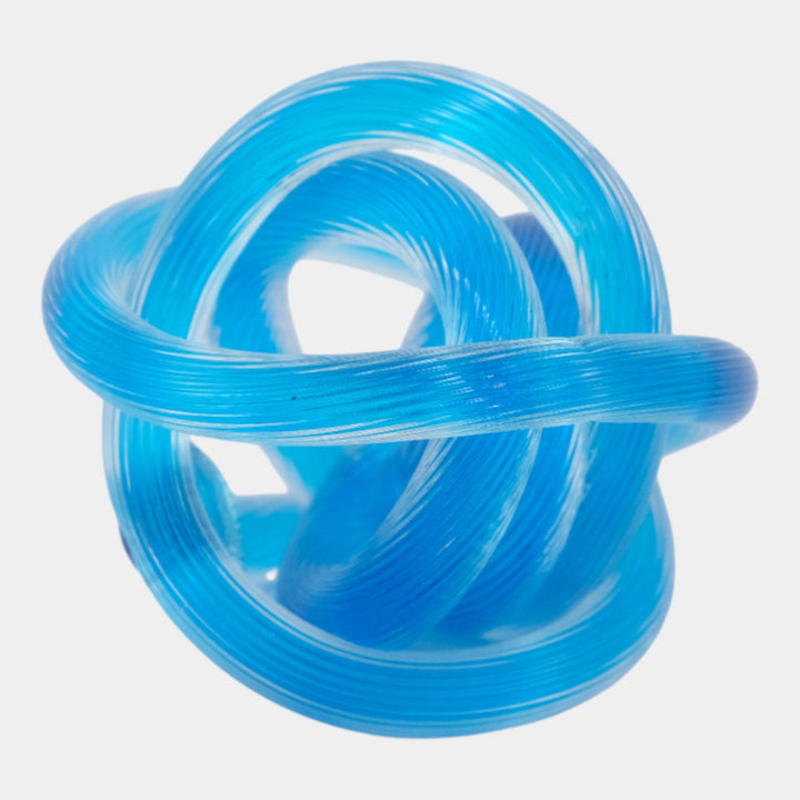 Vintage Mid Century Modern Art Glass Blue Loop Knot Paperweight Sculpture