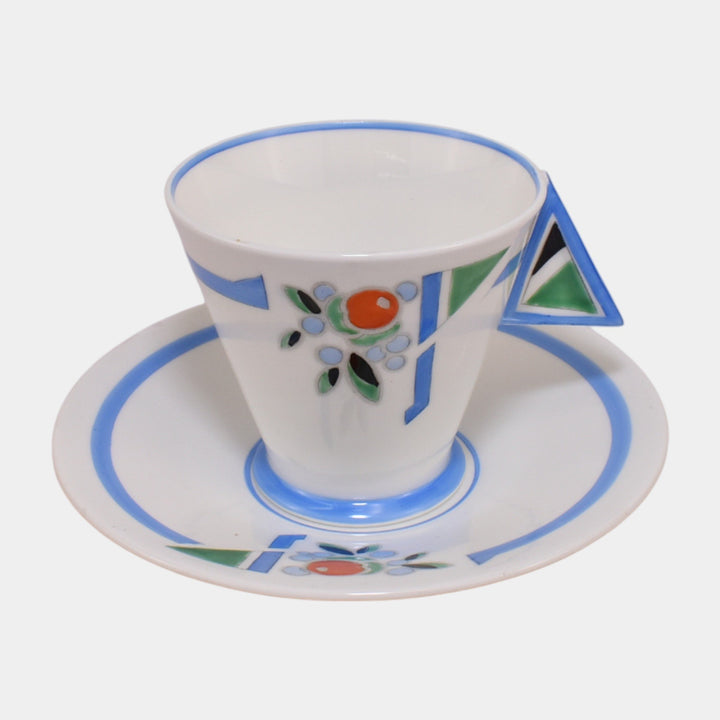 Shelley Vouge English 1930s Art Deco Porcelain Blue Rim Demitasse Cup & Saucer