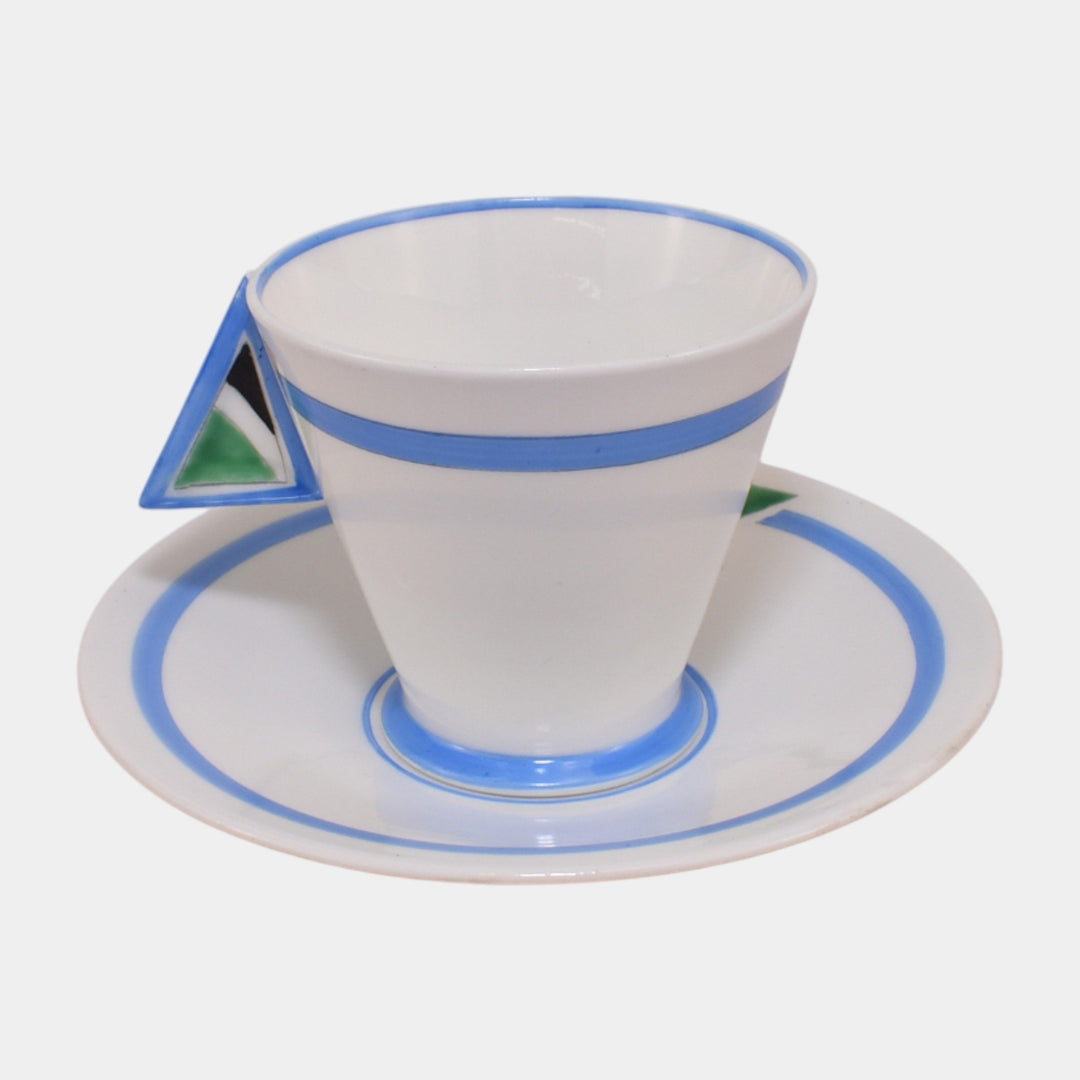 Shelley Vouge English 1930s Art Deco Porcelain Blue Rim Demitasse Cup & Saucer