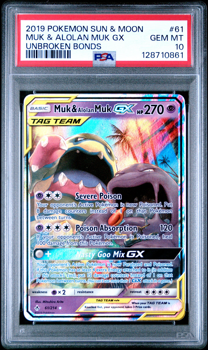 2019 Muk & Alolan Muk Gx PSA Pokemon Sun & Moon Unbroken Bonds Unbroken Bonds 61